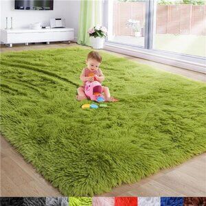 Grass Green Area Rug for Bedroom,4'X6',Fluffy Shag for Living Room,Furry Carpet